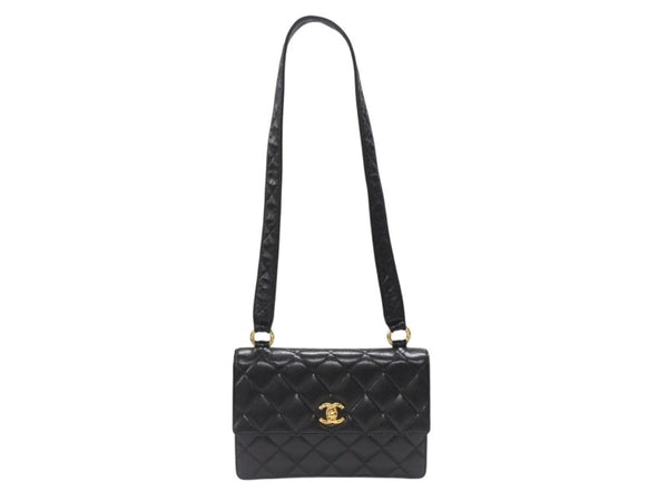 極美品 CHANEL シャネル ワンショルダーバッグ 2番台 キャビアスキン ココマーク ブラック ヴィンテージ ゴールド金具 中古 4b007226