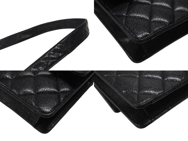 極美品 CHANEL シャネル ワンショルダーバッグ 2番台 キャビアスキン ココマーク ブラック ヴィンテージ ゴールド金具 中古 4b007226