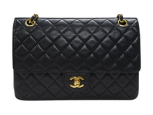 画像をギャラリービューアに読み込む, 極美品 CHANEL シャネル マトラッセ27 Wフラップ Wチェーンショルダーバッグ 0番台 ラムスキン ココマーク ブラック 中古 4b007230