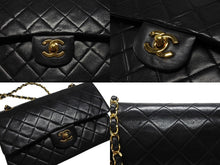 画像をギャラリービューアに読み込む, 極美品 CHANEL シャネル マトラッセ25 Wフラップ Wチェーンショルダーバッグ 0番台 ラムスキン ココマーク ブラック ゴールド金具 中古 4b007231
