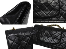 画像をギャラリービューアに読み込む, 極美品 CHANEL シャネル マトラッセ25 Wフラップ Wチェーンショルダーバッグ 0番台 ラムスキン ココマーク ブラック ゴールド金具 中古 4b007231