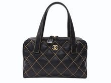 画像をギャラリービューアに読み込む, CHANEL シャネル ハンドバッグ ココマーク ワイルドステッチ ブラック レザー シルバー金具 8番台 美品 中古 4b007232