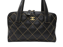 画像をギャラリービューアに読み込む, CHANEL シャネル ハンドバッグ ココマーク ワイルドステッチ ブラック レザー シルバー金具 8番台 美品 中古 4b007232