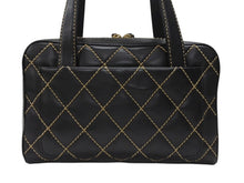 画像をギャラリービューアに読み込む, CHANEL シャネル ハンドバッグ ココマーク ワイルドステッチ ブラック レザー シルバー金具 8番台 美品 中古 4b007232