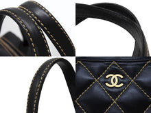画像をギャラリービューアに読み込む, CHANEL シャネル ハンドバッグ ココマーク ワイルドステッチ ブラック レザー シルバー金具 8番台 美品 中古 4b007232
