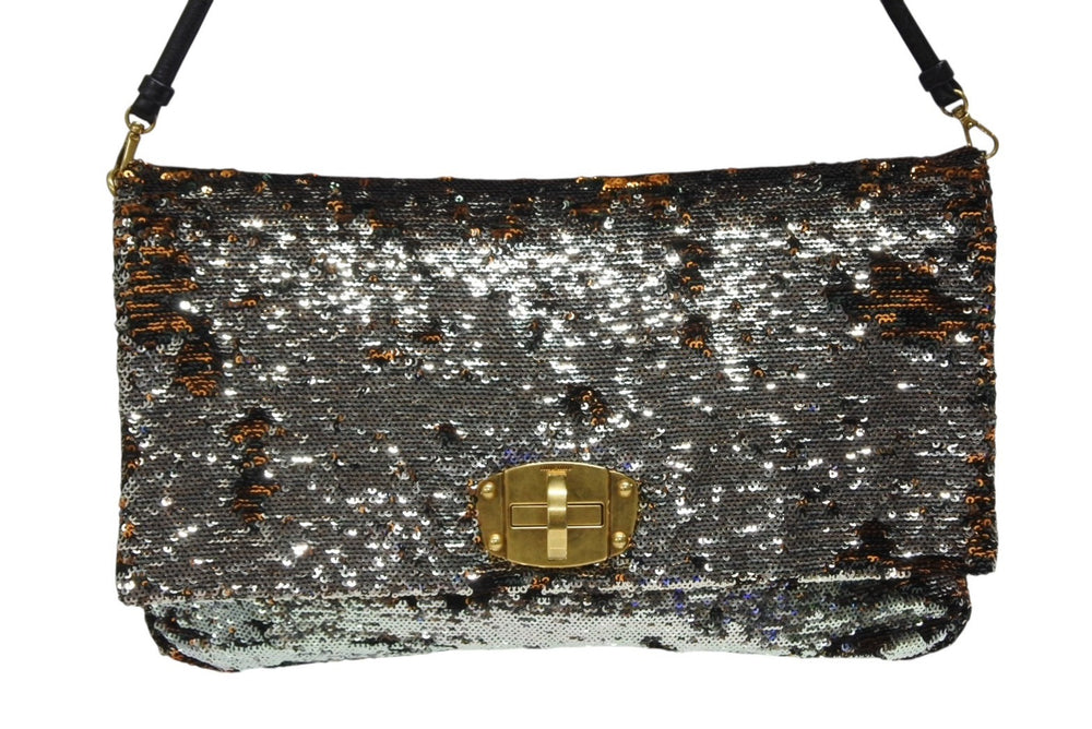 極美品 MIUMIU ミュウミュウ ワンショルダーバッグ マルチカラー スパンコール レザー ゴールド金具 中古 4b007237