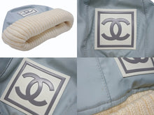画像をギャラリービューアに読み込む, 極美品 CHANEL シャネル スポーツライン ニット帽 ココマーク ポリエステル エラスタン アイボリー ブルー サイズM 中古 4b007238