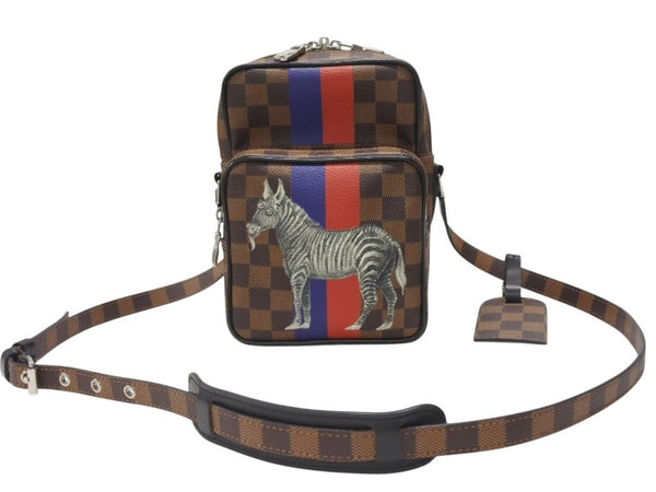 極美品 LOUIS VUITTON ルイヴィトン ダミエ アマゾン チャップマンブラザーズ ショルダーバッグ N42703 シマウマ ブラウン シルバー金具 中古 4b007241