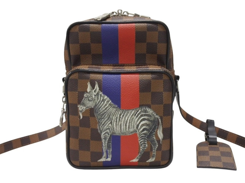 極美品 LOUIS VUITTON ルイヴィトン ダミエ アマゾン チャップマンブラザーズ ショルダーバッグ N42703 シマウマ ブラウン シルバー金具 中古 4b007241