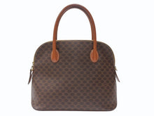 画像をギャラリービューアに読み込む, CELINE セリーヌ マカダム柄 ハンドバッグ ロゴ ゴールド金具 PVC レザー ブラウン 茶色 鞄 美品 中古 4b007247