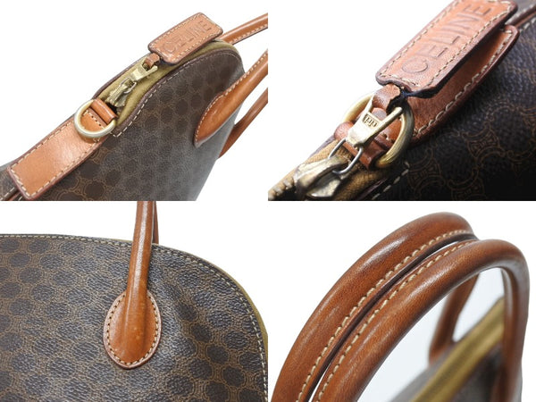CELINE セリーヌ マカダム柄 ハンドバッグ ロゴ ゴールド金具 PVC レザー ブラウン 茶色 鞄 美品 中古 4b007247
