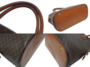CELINE セリーヌ マカダム柄 ハンドバッグ ロゴ ゴールド金具 PVC レザー ブラウン 茶色 鞄 美品 中古 4b007247