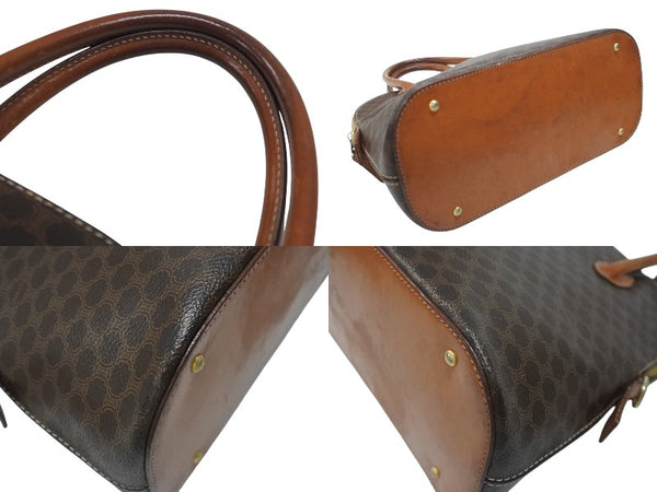 CELINE セリーヌ マカダム柄 ハンドバッグ ロゴ ゴールド金具 PVC レザー ブラウン 茶色 鞄 美品 中古 4b007247