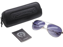 画像をギャラリービューアに読み込む, 極美品 CHROME HEARTS クロムハーツ STAINS IV ステインIV ティアドロップ ダガー サングラス メタル シルバー ブルー 中古 4b007264