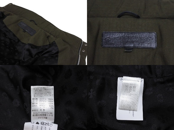 極美品 CHROME HEARTS クロムハーツ STIFF FBRC スティッフ ファブリックダウンジャケット サイズXL クロスボールボタン カーキ 中古 4b007298