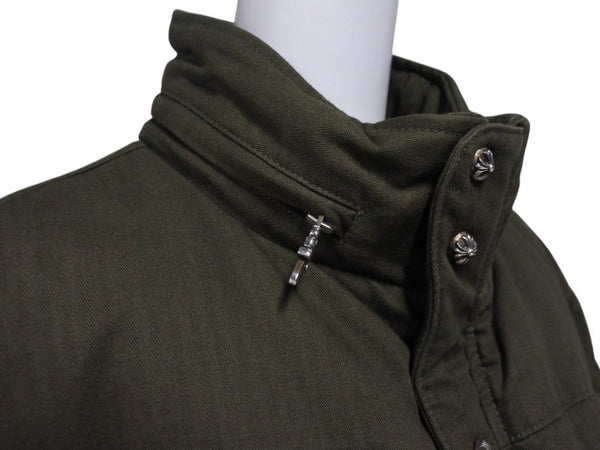 極美品 CHROME HEARTS クロムハーツ STIFF FBRC スティッフ ファブリックダウンジャケット サイズXL クロスボールボタン カーキ 中古 4b007298