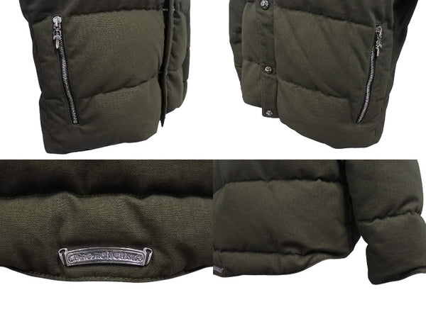 極美品 CHROME HEARTS クロムハーツ STIFF FBRC スティッフ ファブリックダウンジャケット サイズXL クロスボールボタン カーキ 中古 4b007298