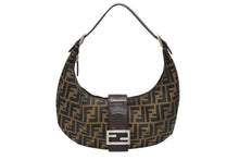 画像をギャラリービューアに読み込む, FENDI フェンディ クロワッサン ハーフムーン ワンショルダーバッグ ハンドバッグ キャンバス ブラウン シルバー金具 美品 中古 4b007317