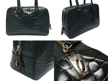 画像をギャラリービューアに読み込む, 極美品 PRADA プラダ ハンドバッグ トートバッグ トライアングルロゴ クロコダイル型押しレザー グリーン シルバー金具 中古 4b007331