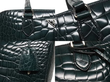 画像をギャラリービューアに読み込む, 極美品 PRADA プラダ ハンドバッグ トートバッグ トライアングルロゴ クロコダイル型押しレザー グリーン シルバー金具 中古 4b007331