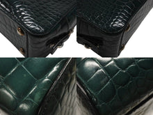 画像をギャラリービューアに読み込む, 極美品 PRADA プラダ ハンドバッグ トートバッグ トライアングルロゴ クロコダイル型押しレザー グリーン シルバー金具 中古 4b007331