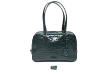 画像をギャラリービューアに読み込む, 極美品 PRADA プラダ ハンドバッグ トートバッグ トライアングルロゴ クロコダイル型押しレザー グリーン シルバー金具 中古 4b007331