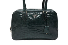 画像をギャラリービューアに読み込む, 極美品 PRADA プラダ ハンドバッグ トートバッグ トライアングルロゴ クロコダイル型押しレザー グリーン シルバー金具 中古 4b007331