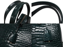 画像をギャラリービューアに読み込む, 極美品 PRADA プラダ ハンドバッグ トートバッグ トライアングルロゴ クロコダイル型押しレザー グリーン シルバー金具 中古 4b007331