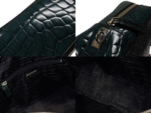 画像をギャラリービューアに読み込む, 極美品 PRADA プラダ ハンドバッグ トートバッグ トライアングルロゴ クロコダイル型押しレザー グリーン シルバー金具 中古 4b007331