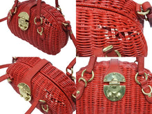画像をギャラリービューアに読み込む, 美品 MIUMIU ミュウミュウ ストロー 2WAYバッグ ハンドバッグ ショルダーバッグ 5BB075 ストロー レッド ゴールド金具 中古 4b007333