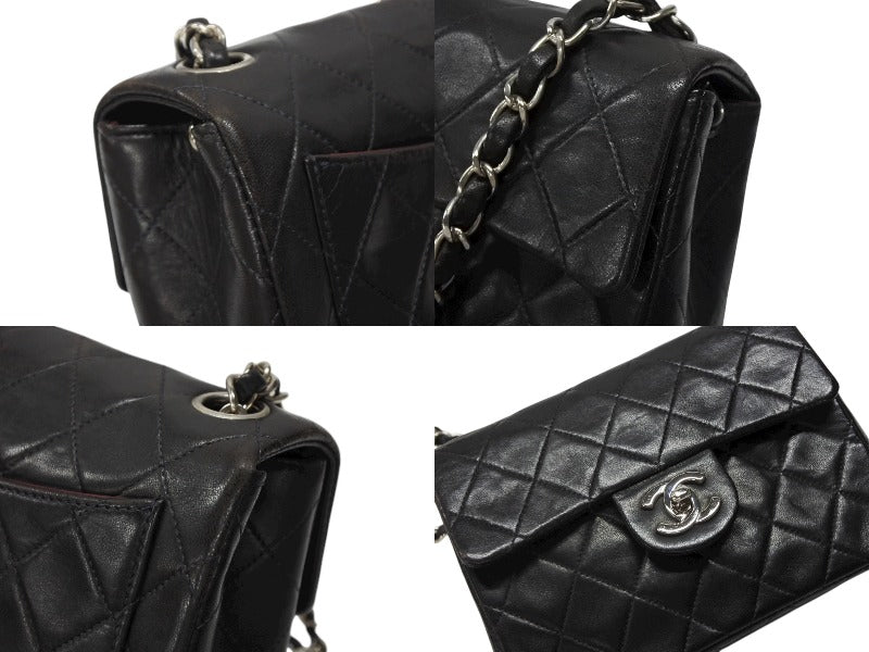 CHANEL Mini Matelasse 17 Shoulder Bag Coco Mark No. 4 Lambskin Black Silver Hardware Good Condition Used 4b007351