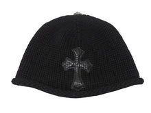 画像をギャラリービューアに読み込む, 極美品 CHROME HEARTS クロムハーツ クロスパッチ ニットキャップ ビーニー カシミヤ レザー シルバー925 ブラック 中古 4b007354