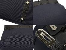 画像をギャラリービューアに読み込む, 極美品 HERMES エルメス ハンドバッグ オータクロア50 ネイビー×ブラック トワルキャントゴ シルバー金具 ◽︎I刻印 中古 4b007363