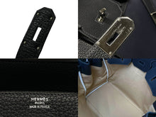 画像をギャラリービューアに読み込む, 極美品 HERMES エルメス ハンドバッグ オータクロア50 ネイビー×ブラック トワルキャントゴ シルバー金具 ◽︎I刻印 中古 4b007363