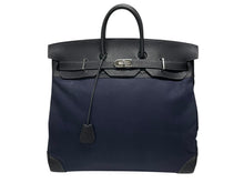 画像をギャラリービューアに読み込む, 極美品 HERMES エルメス ハンドバッグ オータクロア50 ネイビー×ブラック トワルキャントゴ シルバー金具 ◽︎I刻印 中古 4b007363