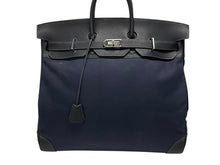 画像をギャラリービューアに読み込む, 極美品 HERMES エルメス ハンドバッグ オータクロア50 ネイビー×ブラック トワルキャントゴ シルバー金具 ◽︎I刻印 中古 4b007363