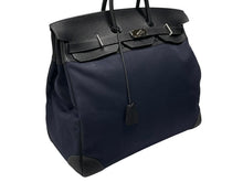 画像をギャラリービューアに読み込む, 極美品 HERMES エルメス ハンドバッグ オータクロア50 ネイビー×ブラック トワルキャントゴ シルバー金具 ◽︎I刻印 中古 4b007363