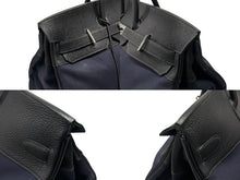 画像をギャラリービューアに読み込む, 極美品 HERMES エルメス ハンドバッグ オータクロア50 ネイビー×ブラック トワルキャントゴ シルバー金具 ◽︎I刻印 中古 4b007363