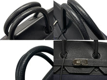 画像をギャラリービューアに読み込む, 極美品 HERMES エルメス ハンドバッグ オータクロア50 ネイビー×ブラック トワルキャントゴ シルバー金具 ◽︎I刻印 中古 4b007363