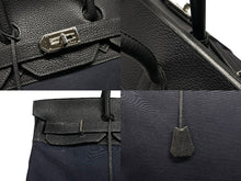 画像をギャラリービューアに読み込む, 極美品 HERMES エルメス ハンドバッグ オータクロア50 ネイビー×ブラック トワルキャントゴ シルバー金具 ◽︎I刻印 中古 4b007363