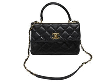 画像をギャラリービューアに読み込む, CHANEL シャネル マトラッセ トップハンドル フラップバッグ 20番台 A92236 カーフスキン ブラック ゴールド金具 美品 中古 4b007365