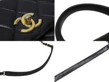 画像をギャラリービューアに読み込む, CHANEL シャネル マトラッセ トップハンドル フラップバッグ 20番台 A92236 カーフスキン ブラック ゴールド金具 美品 中古 4b007365