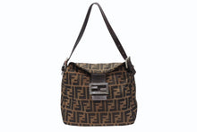 画像をギャラリービューアに読み込む, FENDI フェンディ マンマバケット ワンショルダーバッグ ズッカ柄 キャンバス レザー ブラウン シルバー金具 美品 中古 4b007932
