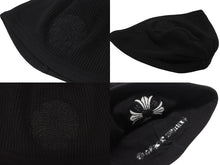 画像をギャラリービューアに読み込む, CHROME HEARTS クロムハーツ サーマルニット帽 ビーニー クロス ロゴ コットン ブラック ホワイト 美品 中古 4b007394