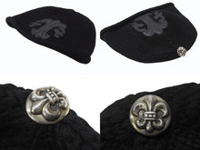 画像をギャラリービューアに読み込む, 極美品 CHROME HEARTS クロムハーツ BSフレア レザーパッチ ニットキャップ BSフレア ボタン ビーニー カシミヤ ブラック ONE SIZE 中古 4b007395