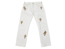 画像をギャラリービューアに読み込む, 極美品 CHROME HEARTS クロムハーツ LEVI'S リーバイス 501 クロスパッチデニム ジーンズ サイズ32 レオパード ハラコ 15パッチ 中古 4b007407