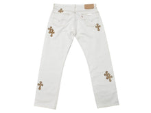 画像をギャラリービューアに読み込む, 極美品 CHROME HEARTS クロムハーツ LEVI'S リーバイス 501 クロスパッチデニム ジーンズ サイズ32 レオパード ハラコ 15パッチ 中古 4b007407