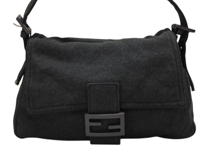 FENDI フェンディ マンマバケット ワンショルダーバッグ トートバッグ コットン メタル グレー メタルブラック 美品 中古 4b007417