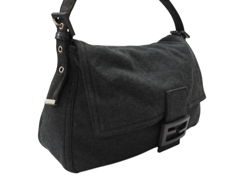 FENDI フェンディ マンマバケット ワンショルダーバッグ トートバッグ コットン メタル グレー メタルブラック 美品 中古 4b007417