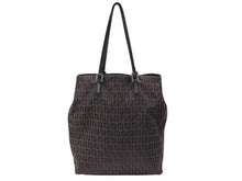 画像をギャラリービューアに読み込む, FENDI フェンディ ズッキーノ柄 トートバッグ 8BH067 ブラウン キャンバス レザー シルバー金具 美品 中古 4b007421